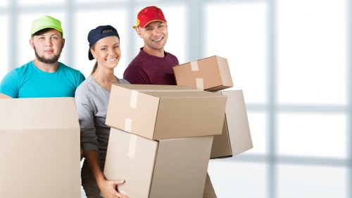 Packed boxes and furniture ready for self storage in Northsheen