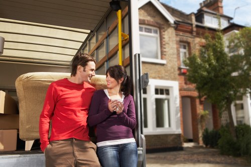Household furniture and boxes packed for mobile storage in Northsheen